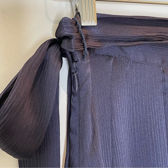 L'Agence Ocean 100% Silk Maxi Skirt High Slit Midnight Blue Small - Picture 12 of 16